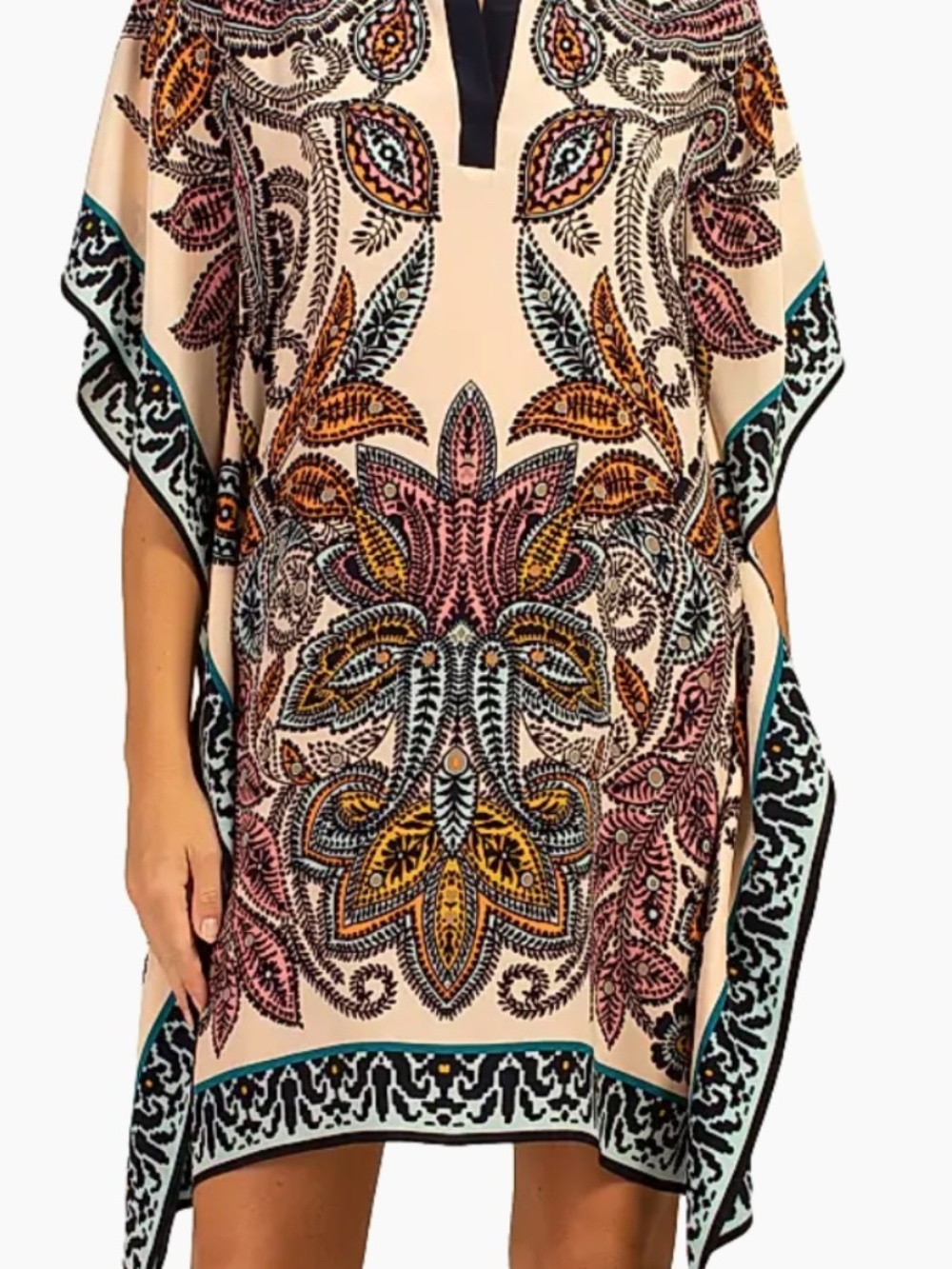 Trina Turk Theodora Paisley Caftan Dress Navy and Cream